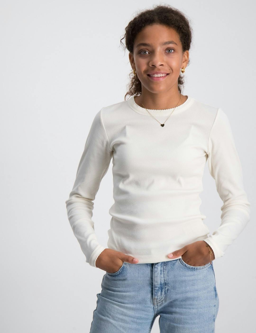 Long-sleeved fitted rib T-shirt