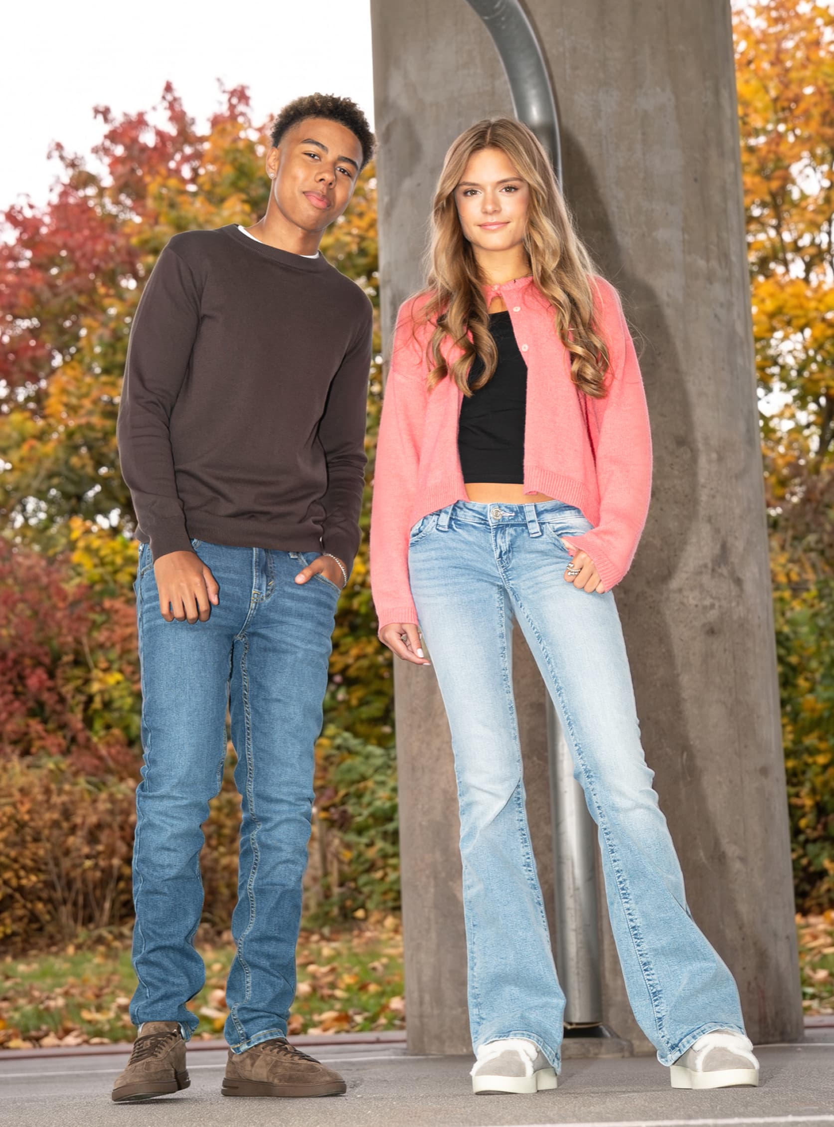 Fall boy and girl
