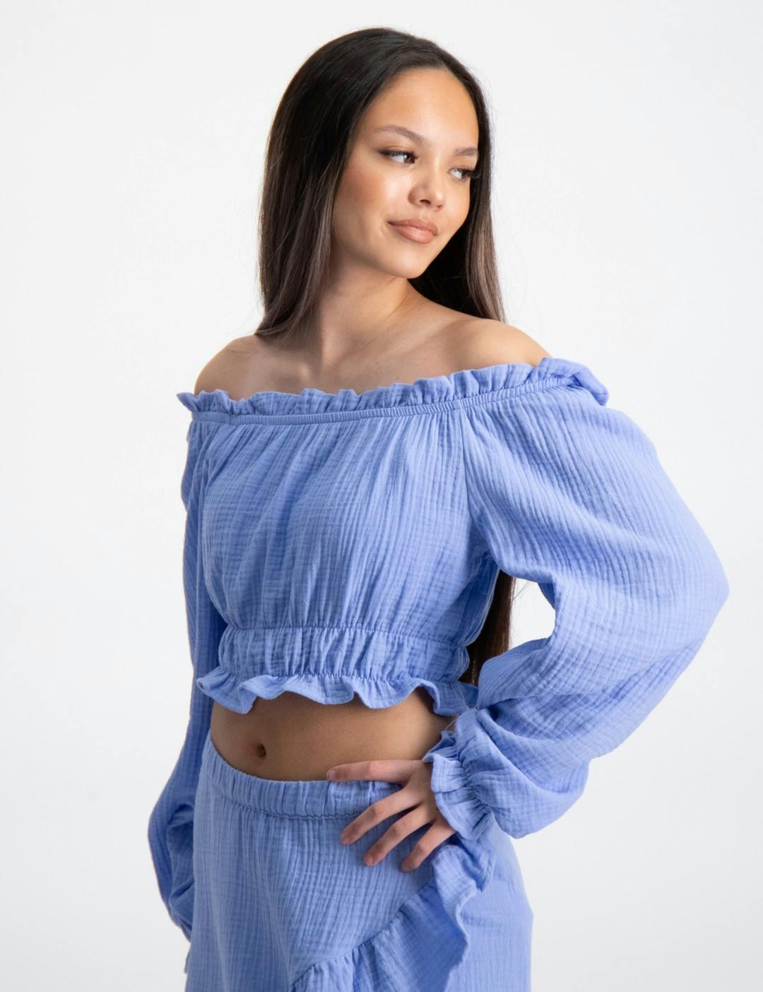 houding Oxideren hardop Blauw Y gauze off shoulder blouse voor Meisjes | Kids Brand Store