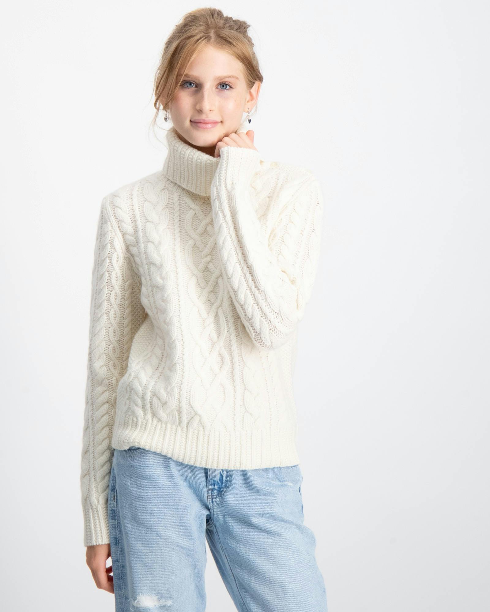 Aran-Knit Wool-Blend Turtleneck Sweater